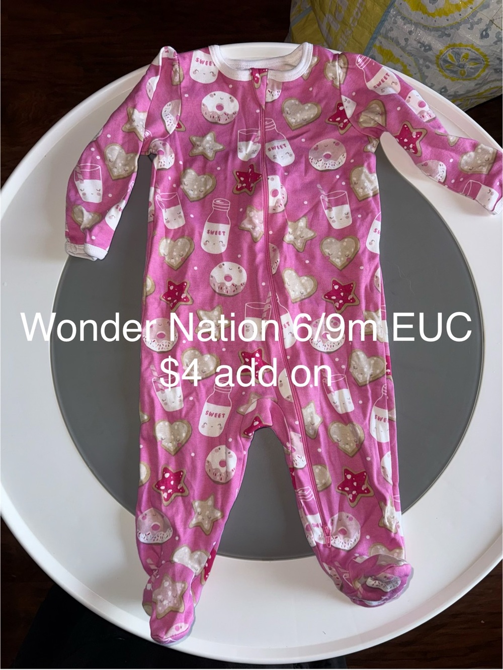 Wonder Nation Pink Printed Footed One-Piece Sleeper - 6/9M
